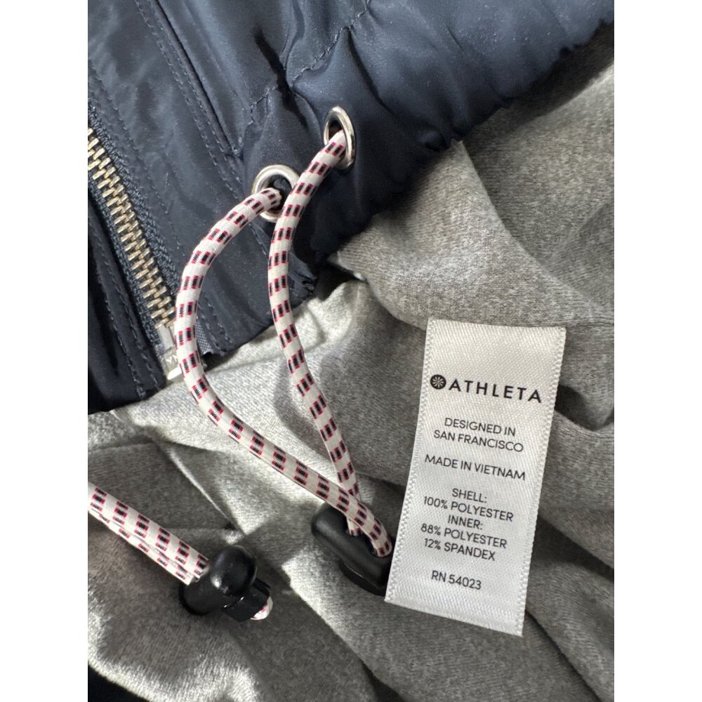 Athleta Chill Bomber Jacket 202074-04 Womens M Navy Captain Lined Zip Drawstring - Picture 4 of 16